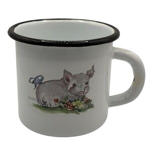 Daugherty Studio Enamel Pig Mug Karen Artist Watercolor Farm Animal Tin‎ Cup